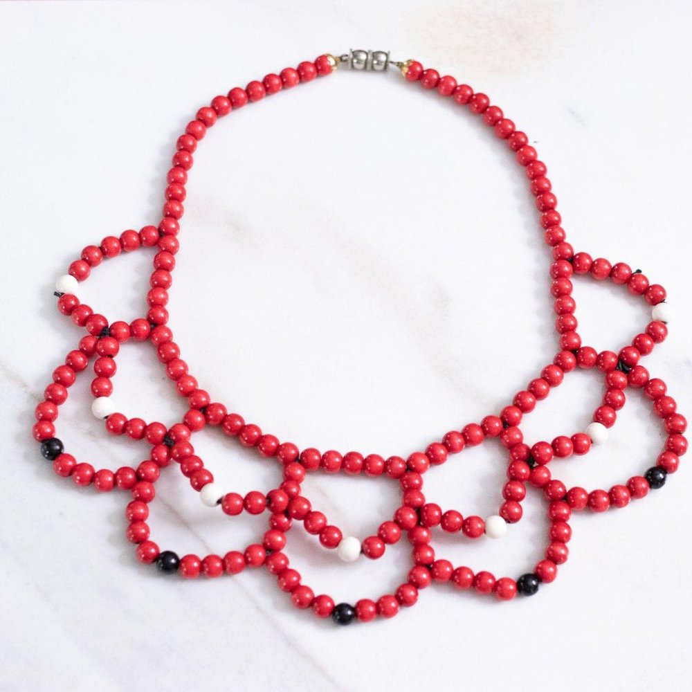 Red,‎ White, Black Funky Bib Statement Necklace